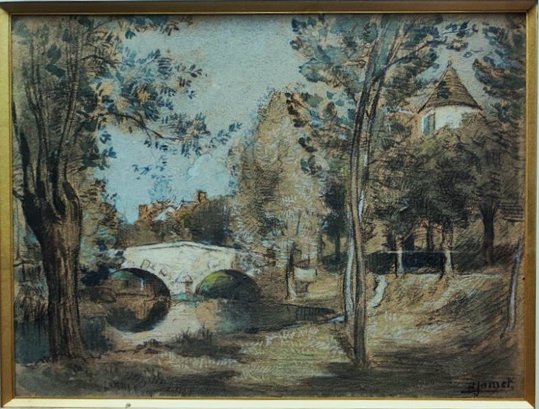 Henri Jamet (1858-1940) Village et pont en Creuse ou Berry. Ecole de Crozant, Gargilesse Detroy-photo-2