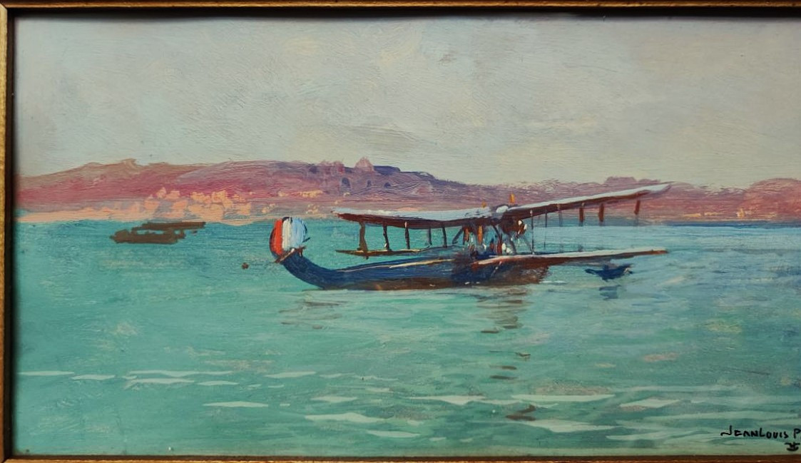 Jean Louis Paguenaud (1876-1952) Hydravions français, Toulon. Peintre de la Marine et de l'Air.-photo-2