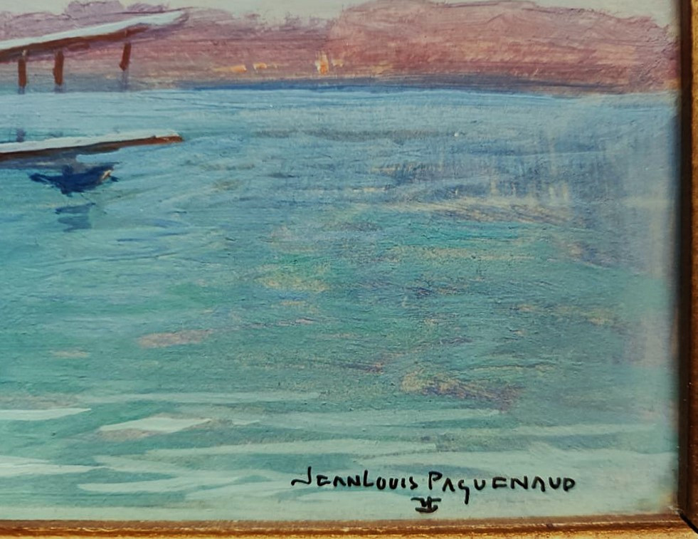 Jean Louis Paguenaud (1876-1952) Hydravions français, Toulon. Peintre de la Marine et de l'Air.-photo-5