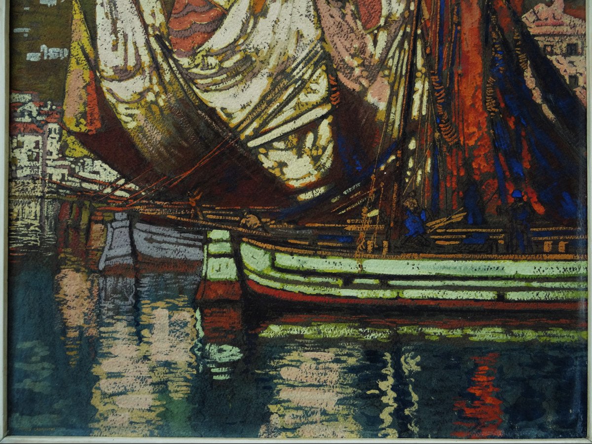 Pierre Labrouche (1876-1956)" Voiliers de pêche dans le port de Lerici, Italie Ligurie " Pays Basque, Pasajes, Groupe des Neuf, Floutier, Ciboure-photo-4