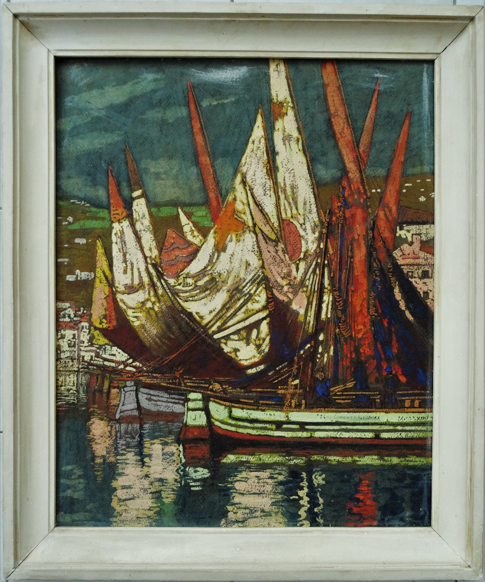 Pierre Labrouche (1876-1956)" Voiliers de pêche dans le port de Lerici, Italie Ligurie " Pays Basque, Pasajes, Groupe des Neuf, Floutier, Ciboure