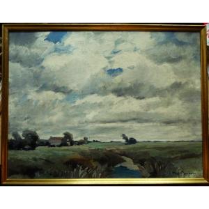 Paul Morchain ( 1876-1939) " Marais entre Rochefort, Soubise et Oléron, Charente Maritime " Peintre de la Marine, Douarnenez, La Rochelle...