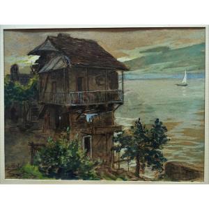  Henri Jamet (1858-1940) " Maison en bord de rivière " Ecole de Crozant et Gargilesse, Gien, Berry, Detroy...
