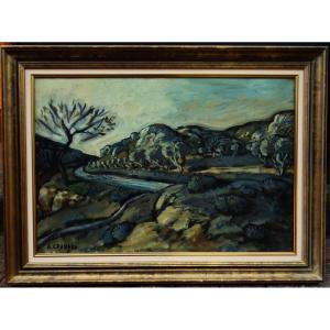 Auguste Chabaud (1882-1955) "Route du Frigolet vers Le Pied de Boeuf ~1930, période bleue" Fauve Provençal, Graveson, Camoin, Seyssaud