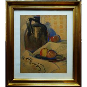 Charles Bichet (1863-1929) "Nature morte à la cruche et pommes 1926 " Limoges, Ecole de Crozant, Jouhaud, Valtat, Guillaumin