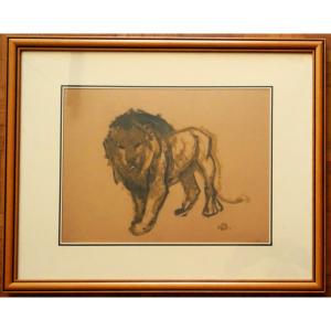 Hennri Deluermoz (1876-1943) "Lion marchand" Peintre animalier, Jouve, Guyot, Margat, Kipling..