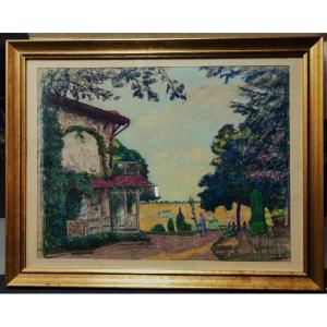 Eugène Alluaud ( 1866-1947) La Roca animée en été, la maison du peintre à Crozant. Guillaumin..