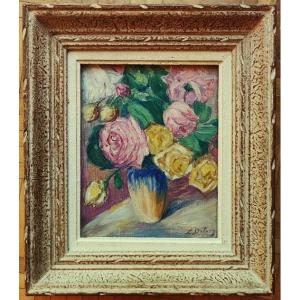 Léon Detroy (1859-1955) "Bouquet de roses ~1940" Ecole de Crozant, Gargilesse Guillaumin Valtat