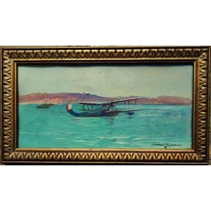 Jean Louis Paguenaud (1876-1952) Hydravions français, Toulon. Peintre de la Marine et de l'Air.