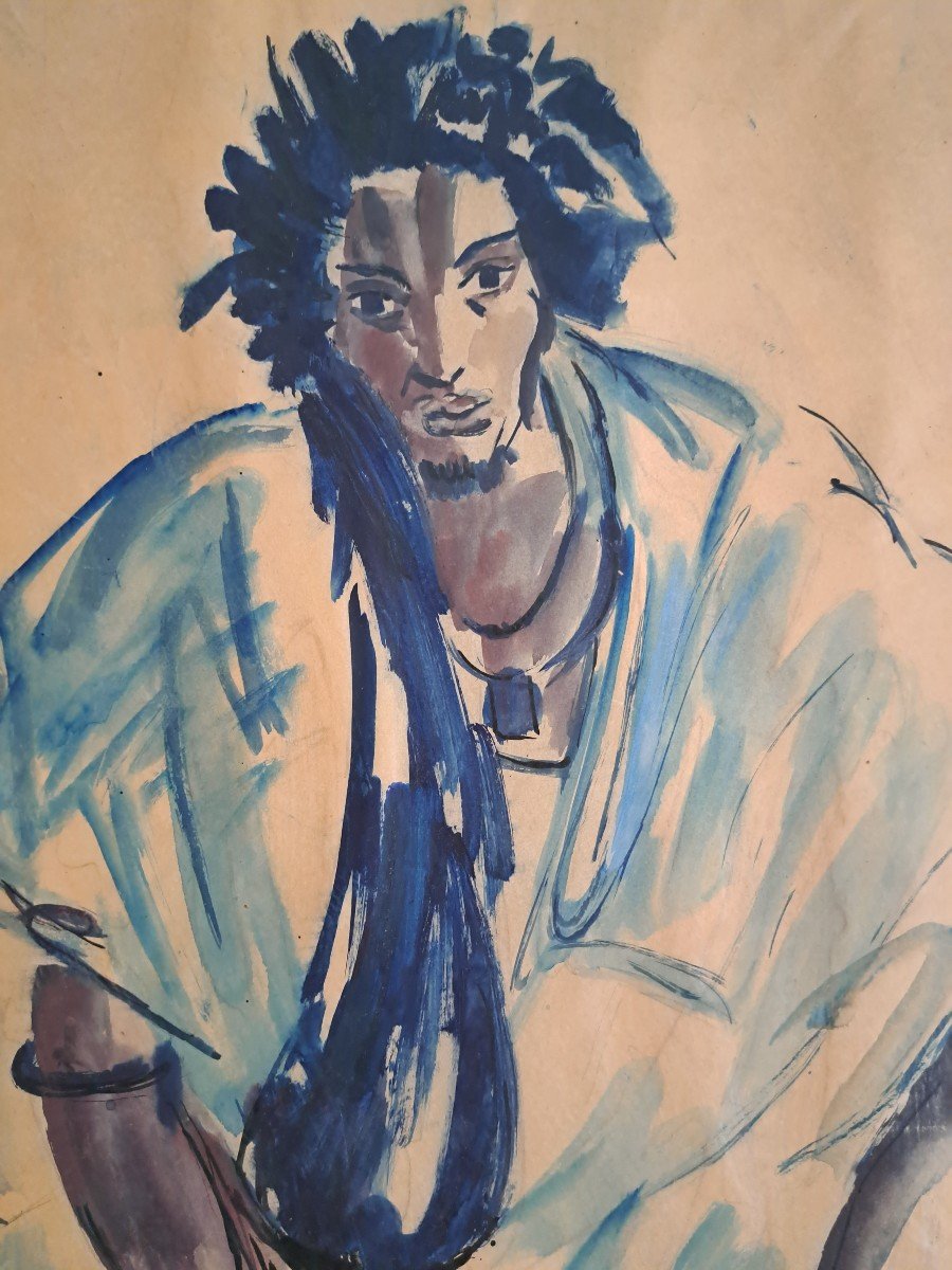 Monique Cras Portrait Of A Moor Ink On Tracing Paper-photo-2