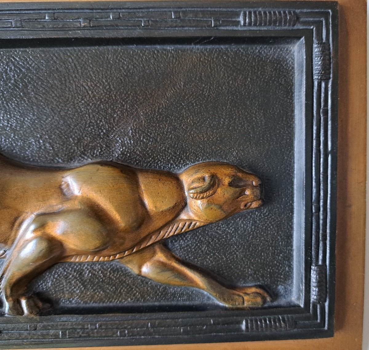 Panther By Louis Carvin Art Deco Bronze Plaque-photo-3