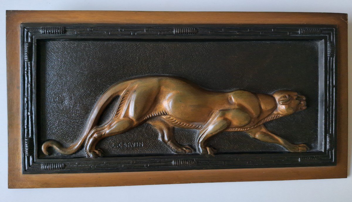 Panther By Louis Carvin Art Deco Bronze Plaque