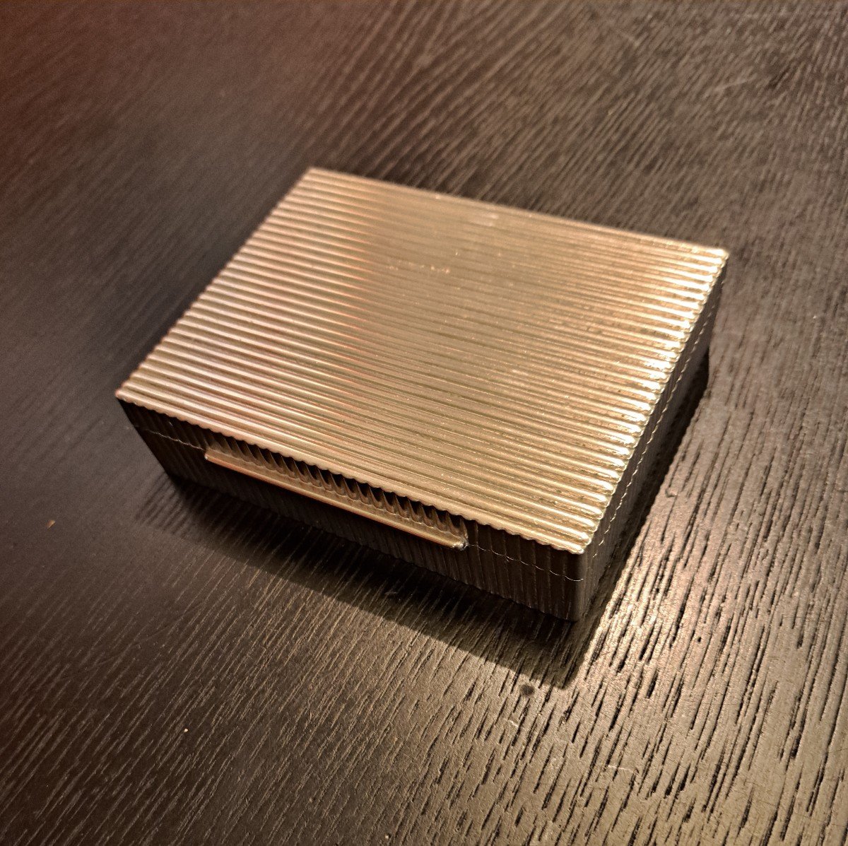 Silver Metal Cigarette Box With Grooves From The 70s