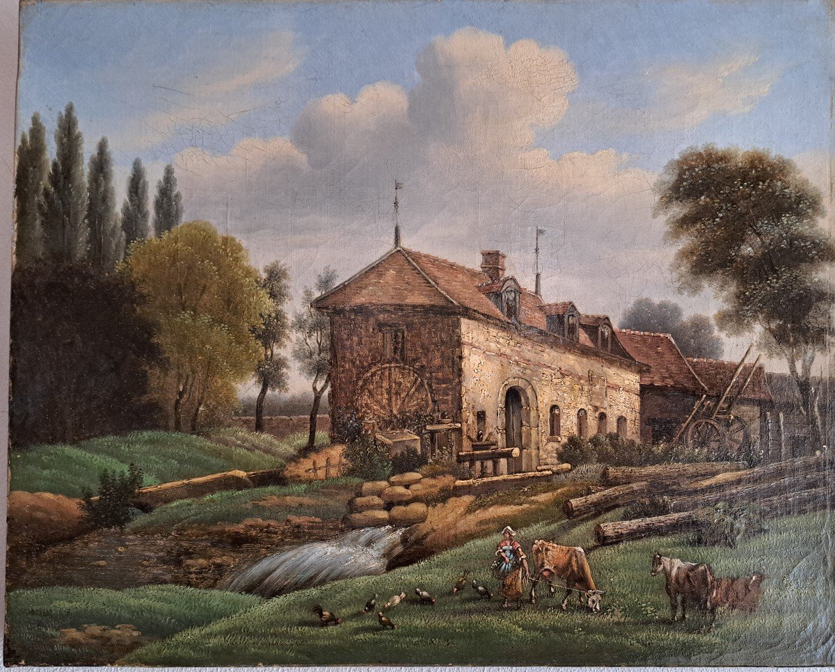 Tableau 18 ème S.  Paysage Champêtre Animé  Huile Sur Toile  