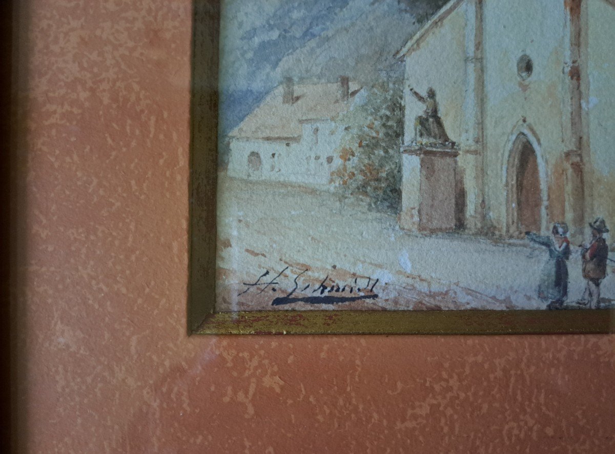 Aquarelle De Paysage Avec Chapelle De Schmidt-photo-3