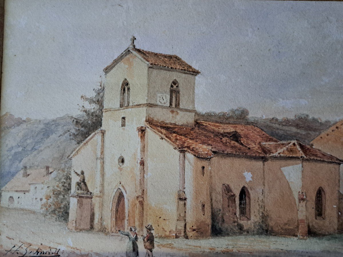 Aquarelle De Paysage Avec Chapelle De Schmidt