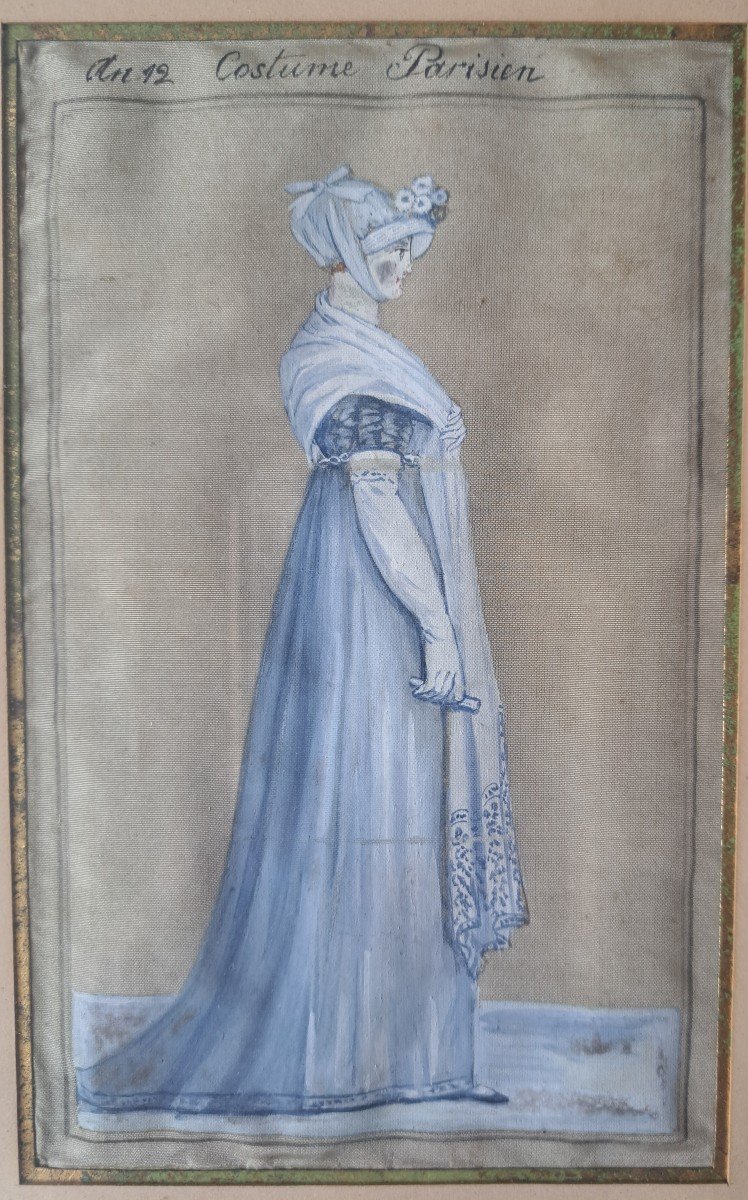 Pairs Of Fashion Drawings Of The Year 12 (1804) Gouache On Silk-photo-1