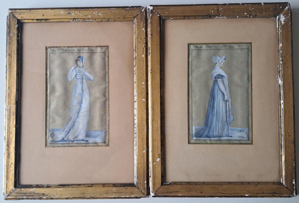 Pairs Of Fashion Drawings Of The Year 12 (1804) Gouache On Silk