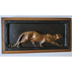 Panther By Louis Carvin Art Deco Bronze Plaque