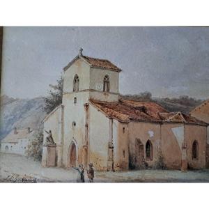 Aquarelle De Paysage Avec Chapelle De Schmidt