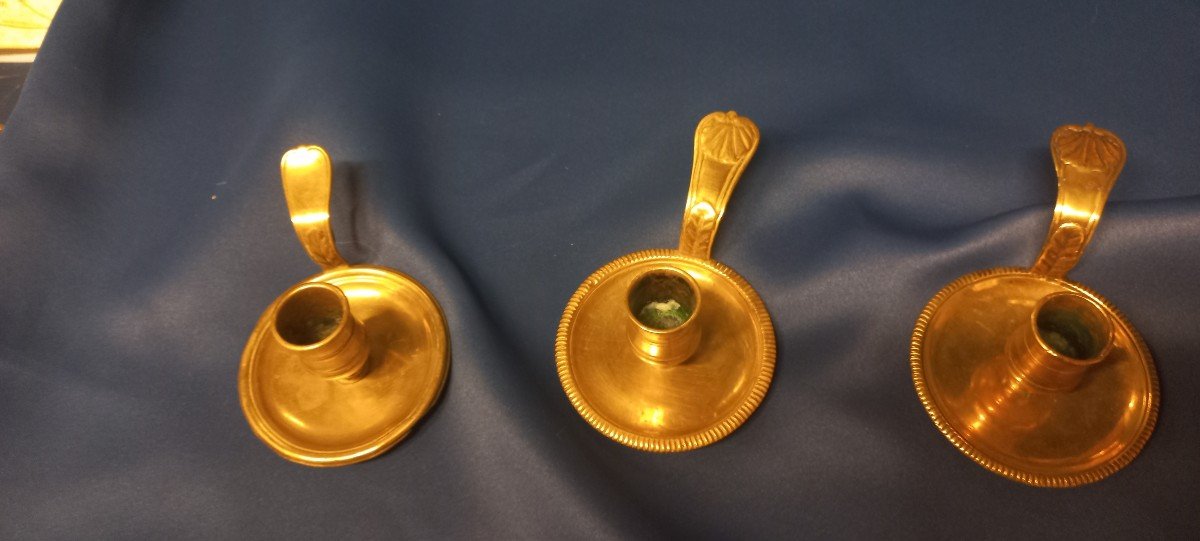 3 Brass Hand Candle Holders