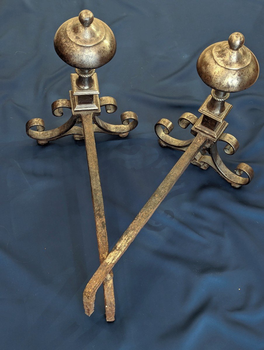 Louis XIV Period Wrought Iron Andirons