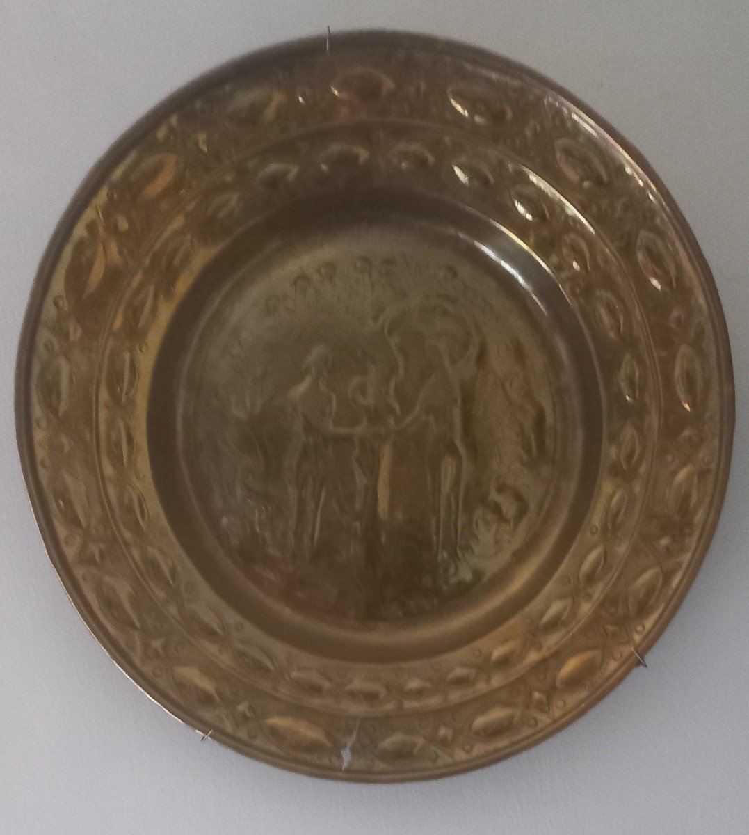 Flemish Offering Plate, With  Adam And Eve Scene For Decoration