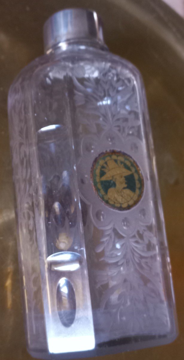 Glass Bottle  With 2 Eglomisés Medalions-photo-3