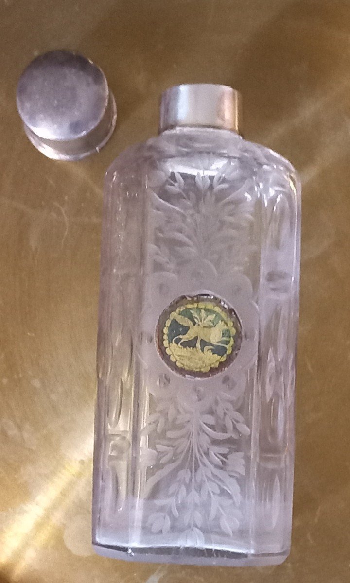 Glass Bottle  With 2 Eglomisés Medalions-photo-4