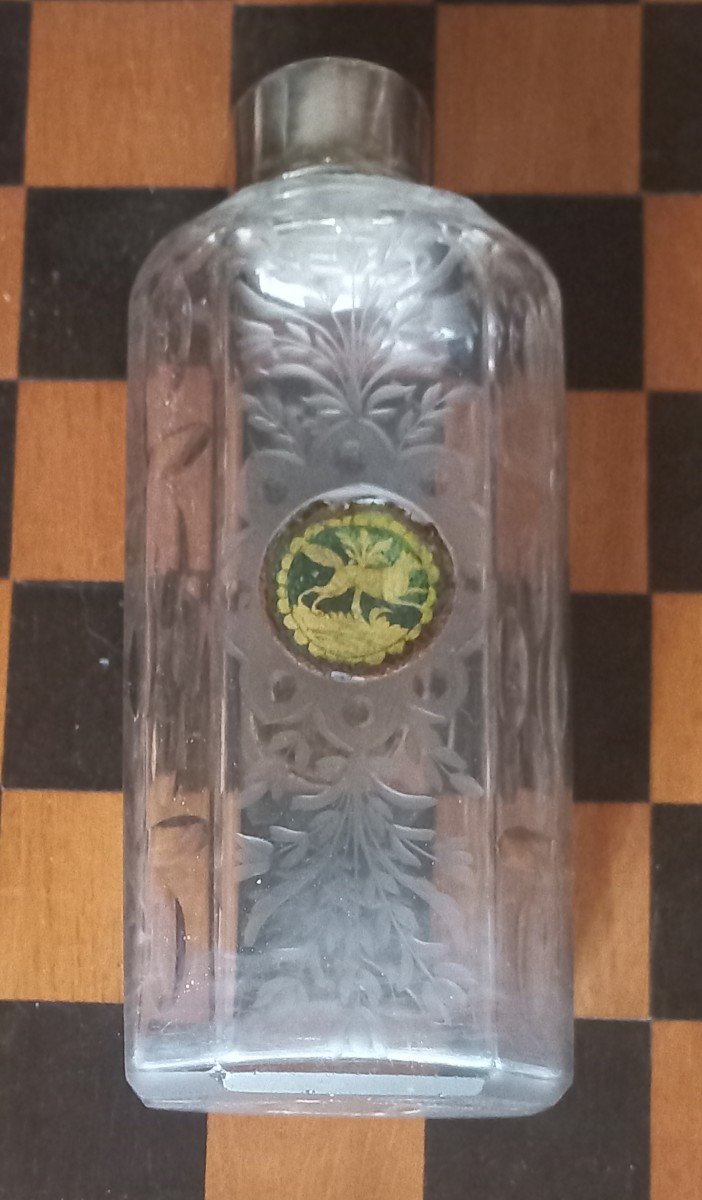 Glass Bottle  With 2 Eglomisés Medalions