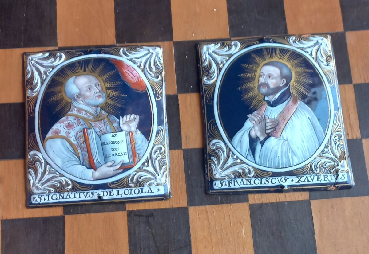 Ignace de Loyola et François-Xavier: 2 émaux peints qui forment une paire, Limoges -photo-7