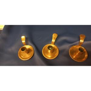 3 Brass Hand Candle Holders