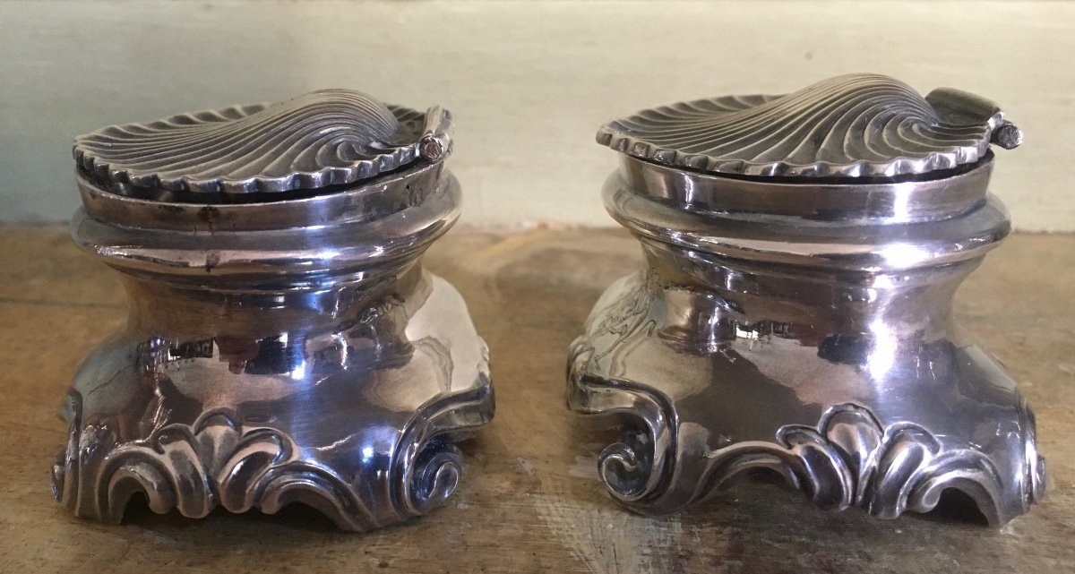 Pair Of Salt Shakers, Salerons, Pepper Shakers, Silver, Coat Of Arms, Toulouse, XVIIIth-photo-5