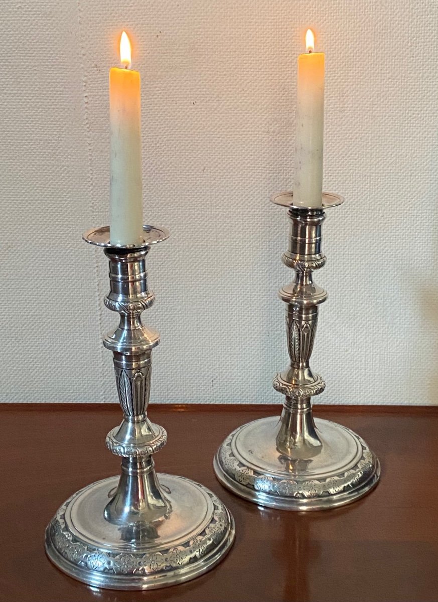 Pair Of Candlesticks, Candlesticks, Bronze, Plated, Silver, Louis XIV