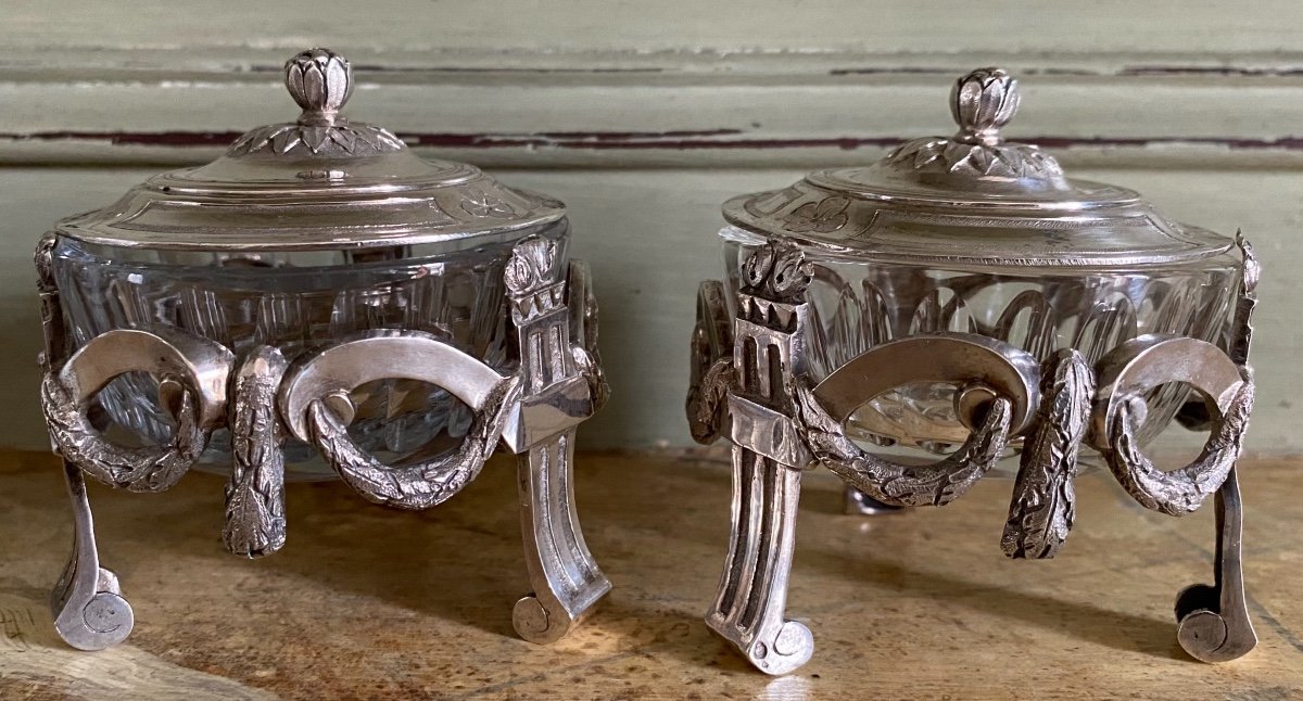 Pair Of Salt Cellars, Salt Cellars, Silver, Crystal, Paris 1776-photo-8