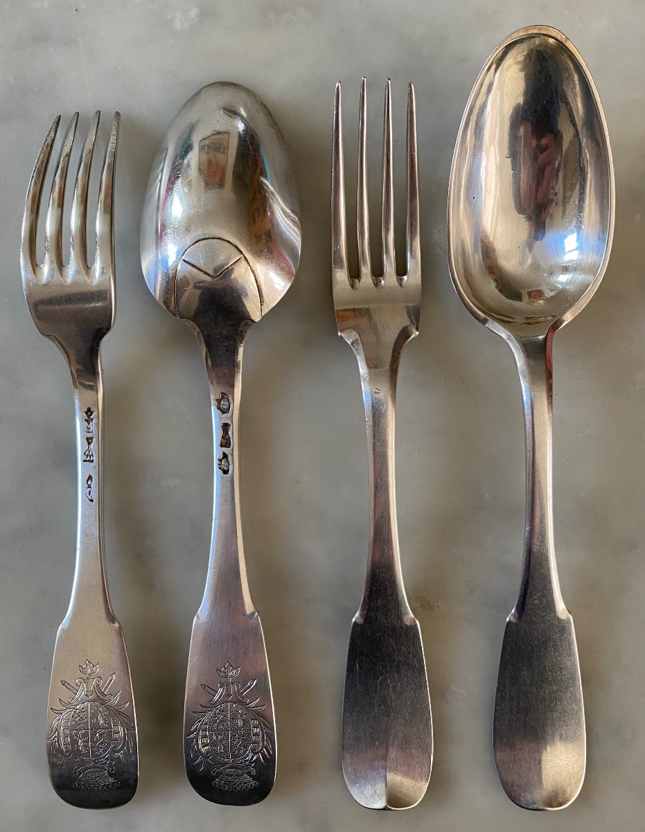 Series 12 Cutlery, Silver, Plain Dish, Coat Of Arms, Perpignan, 18th Century-photo-4