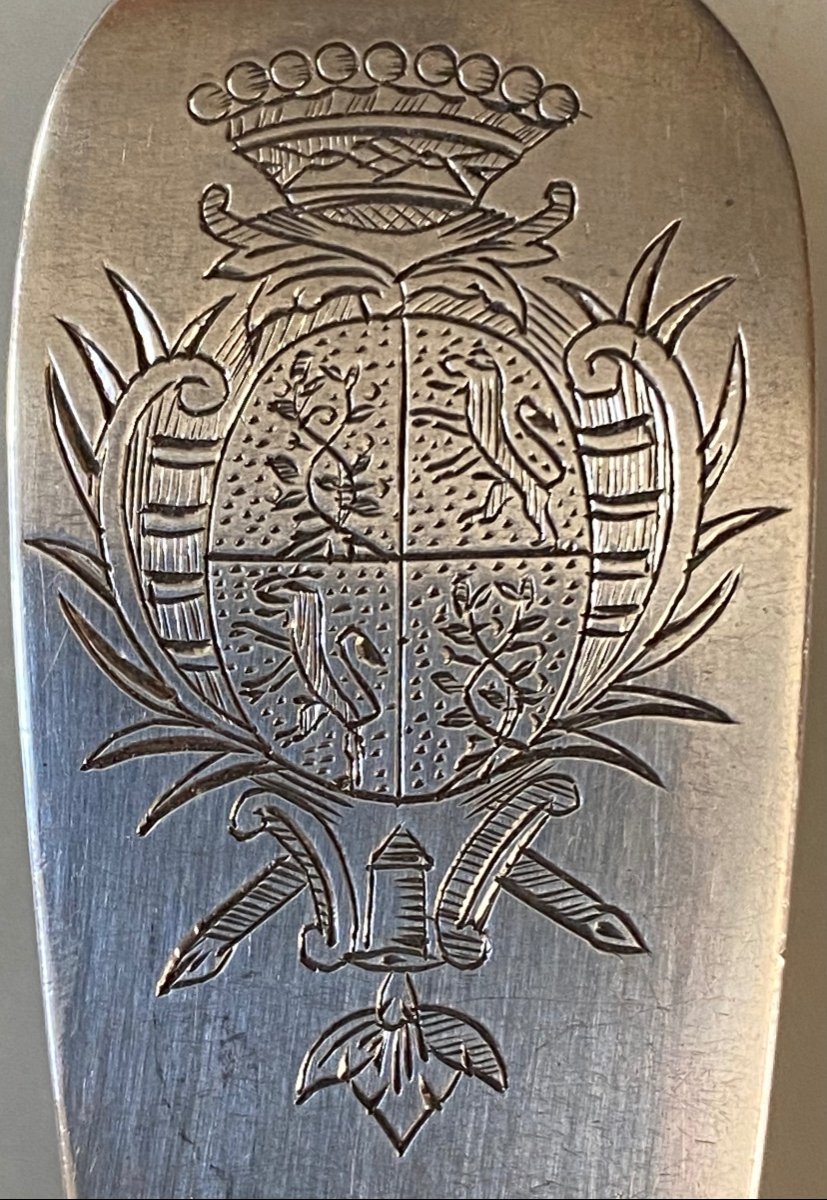 Series 12 Cutlery, Silver, Plain Dish, Coat Of Arms, Perpignan, 18th Century