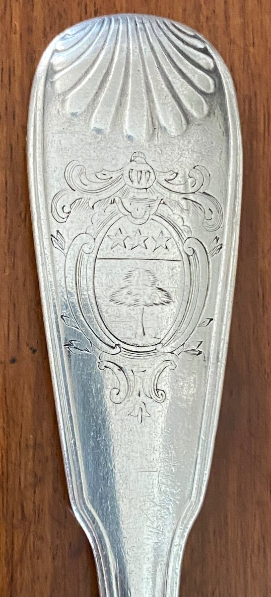 Stew Spoon, Shell Fillets, Silver, Coat Of Arms, Paris, 1767-photo-2