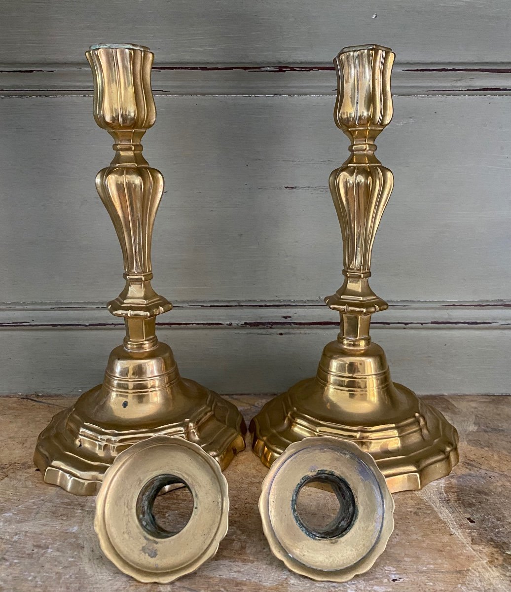 Pair Of Torches, Candlesticks, Gilt Bronze, 18th Century-photo-2