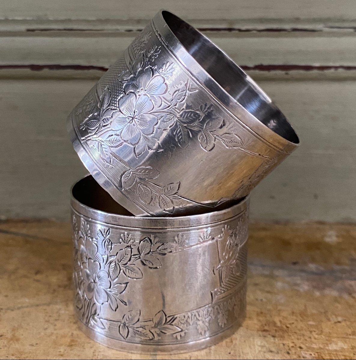 Pair Of Napkin Rings, Silver, Minerva