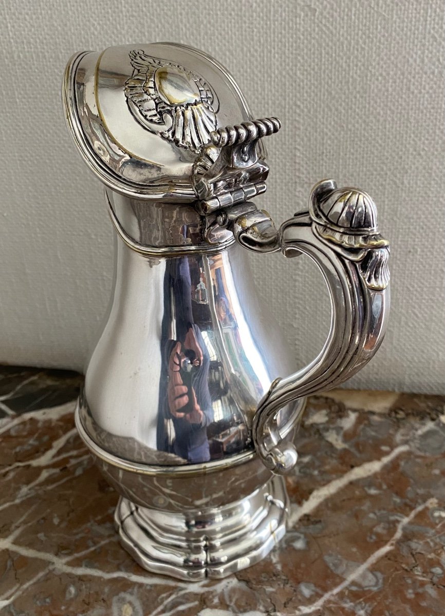 Ewer, Water Pot, Plated Metal, Silver, Louis XV Period, 18th Century-photo-4