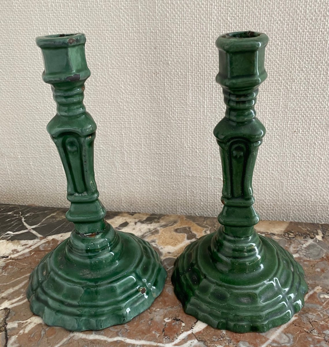 Pair Of Candlesticks, Torches, Enameled Cast Iron, Regency Style-photo-2