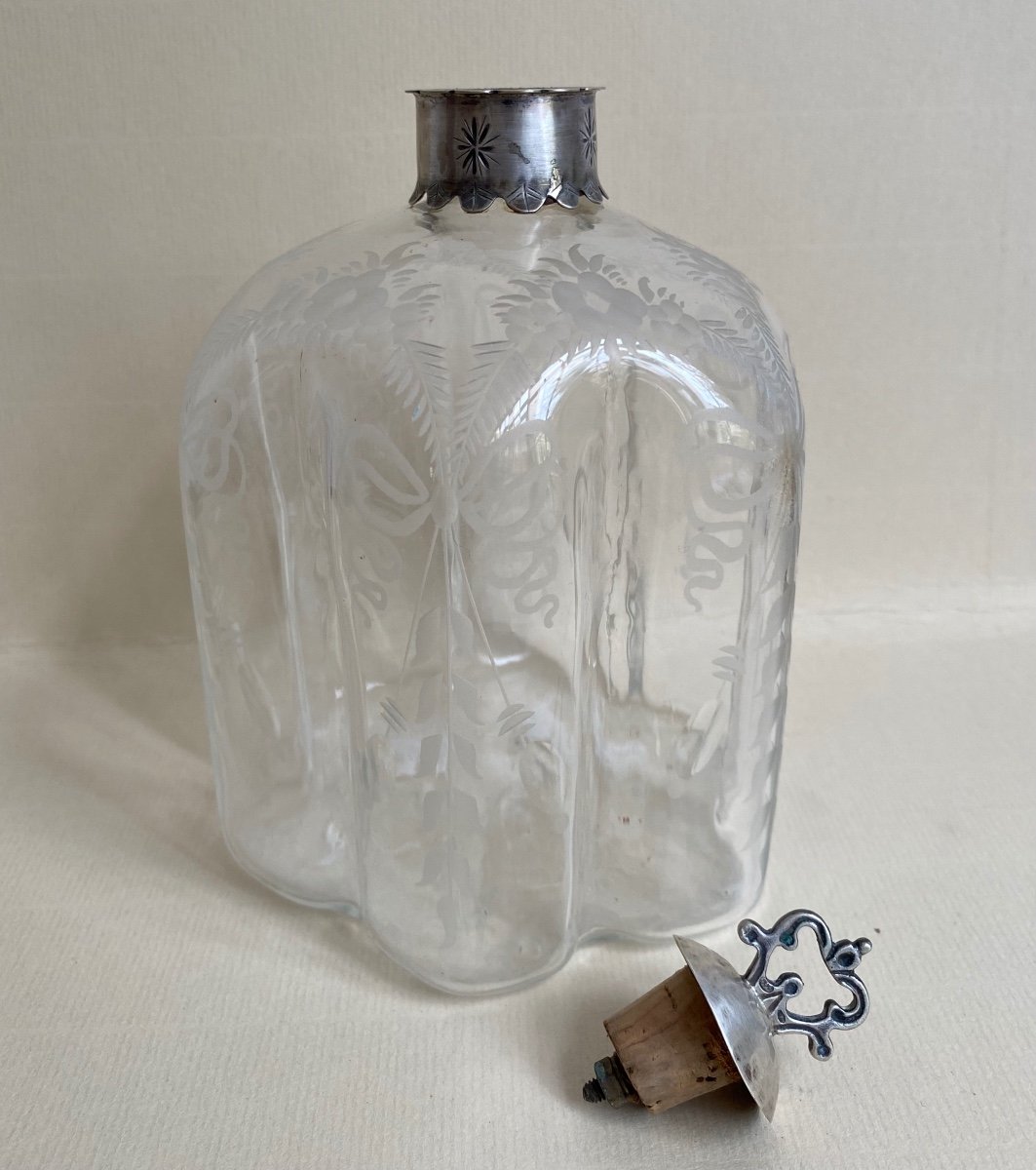 Bottle, Engraved Glass, Stopper, Silver, Holland Or Flanders, 18th Century-photo-4