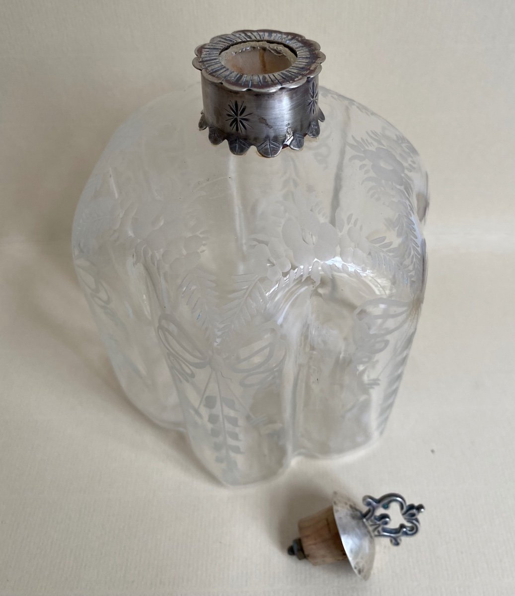 Bottle, Engraved Glass, Stopper, Silver, Holland Or Flanders, 18th Century-photo-1