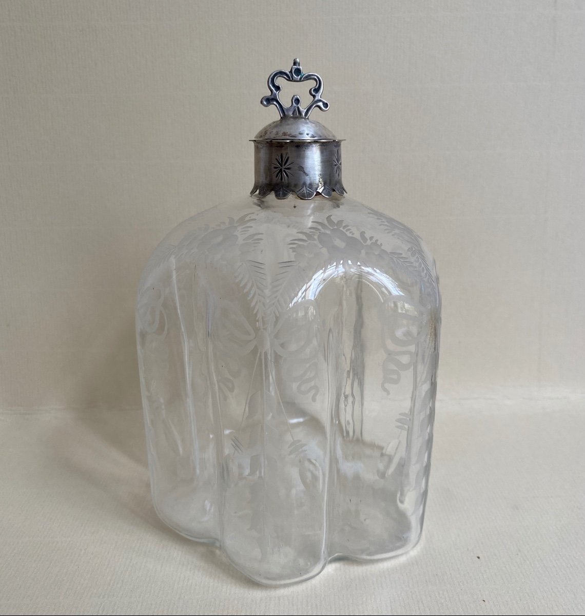 Bottle, Engraved Glass, Stopper, Silver, Holland Or Flanders, 18th Century-photo-4