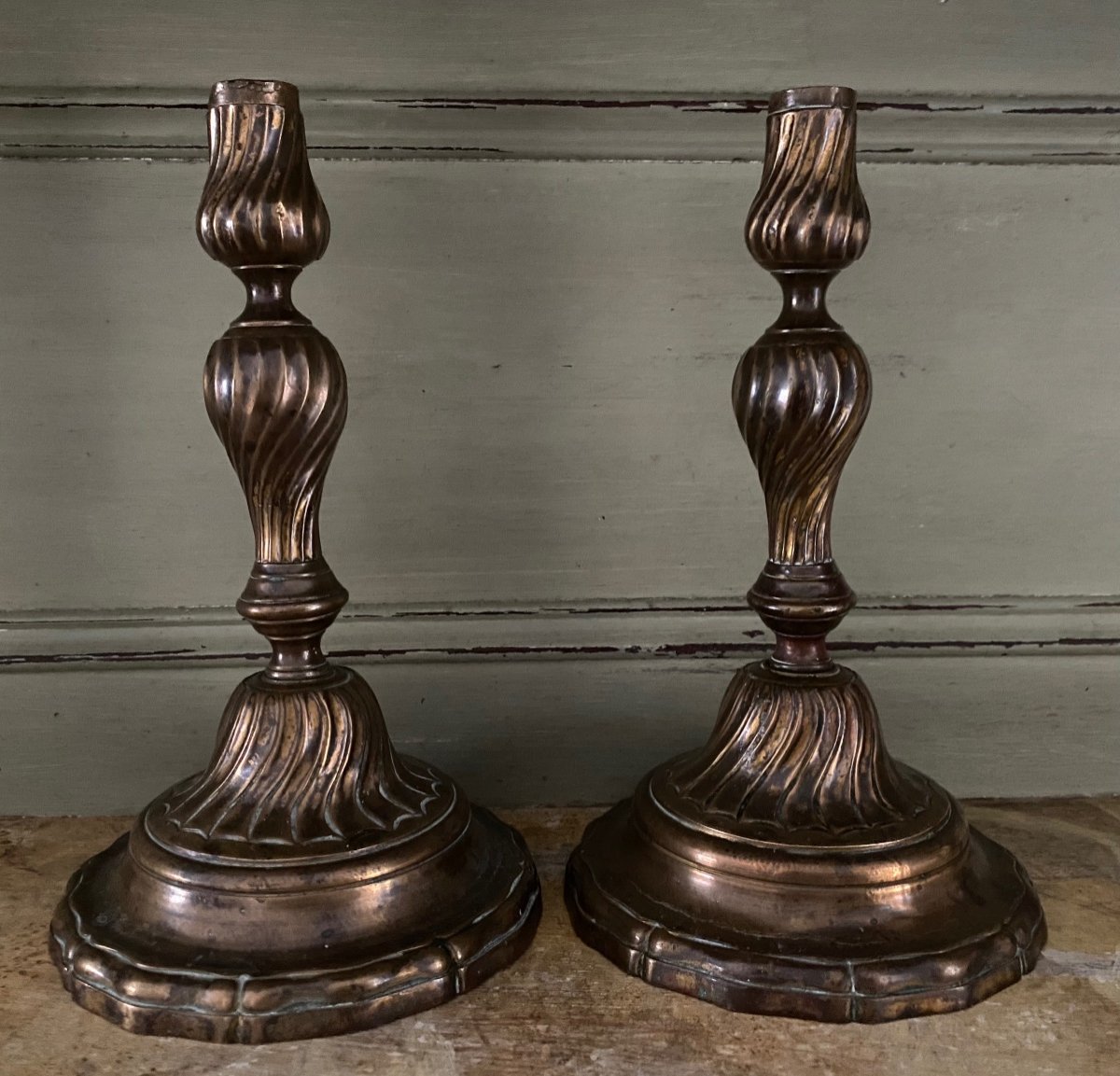 Pair Of Candlesticks, Torches, Gilt Bronze, Louis XV Period-photo-4