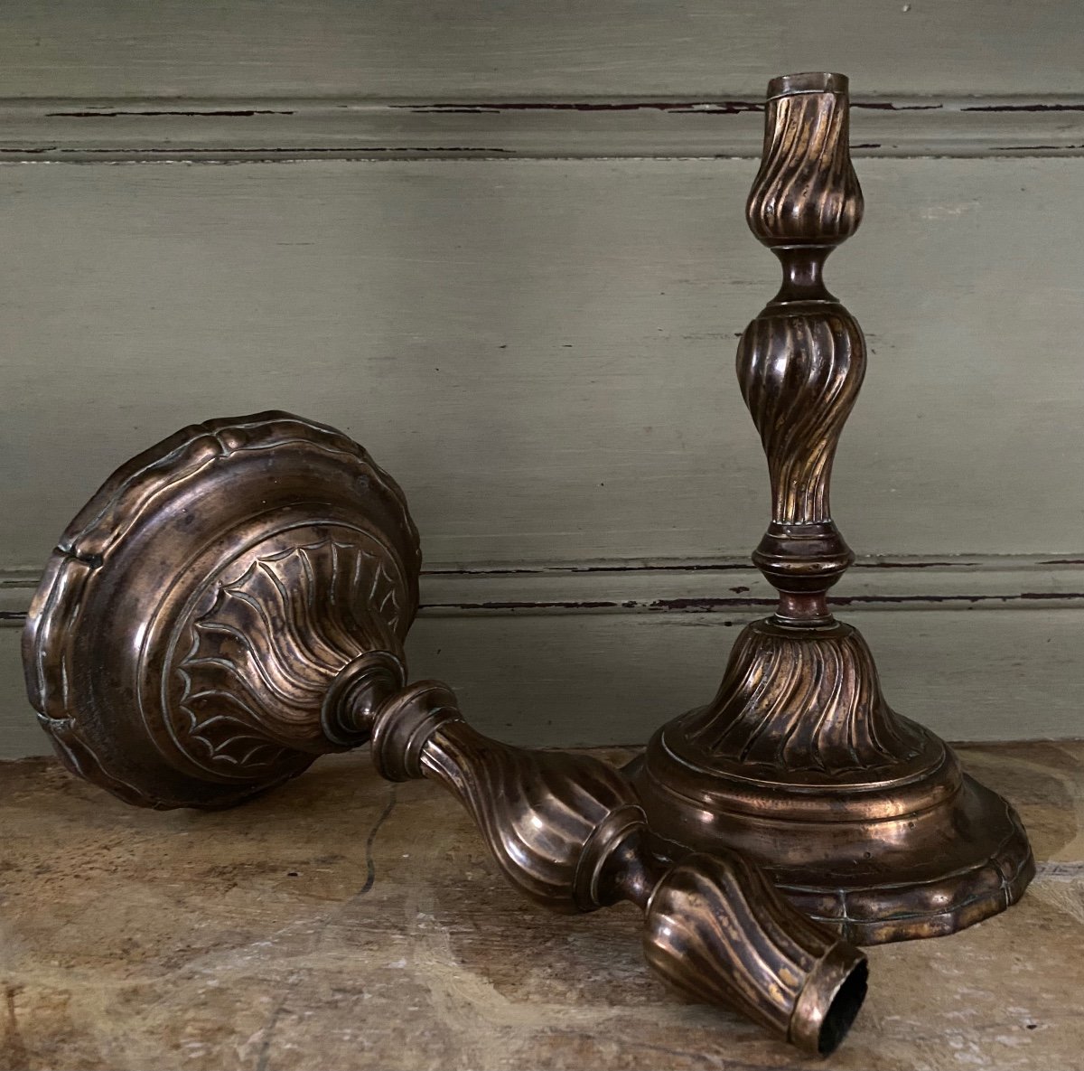 Pair Of Candlesticks, Torches, Gilt Bronze, Louis XV Period