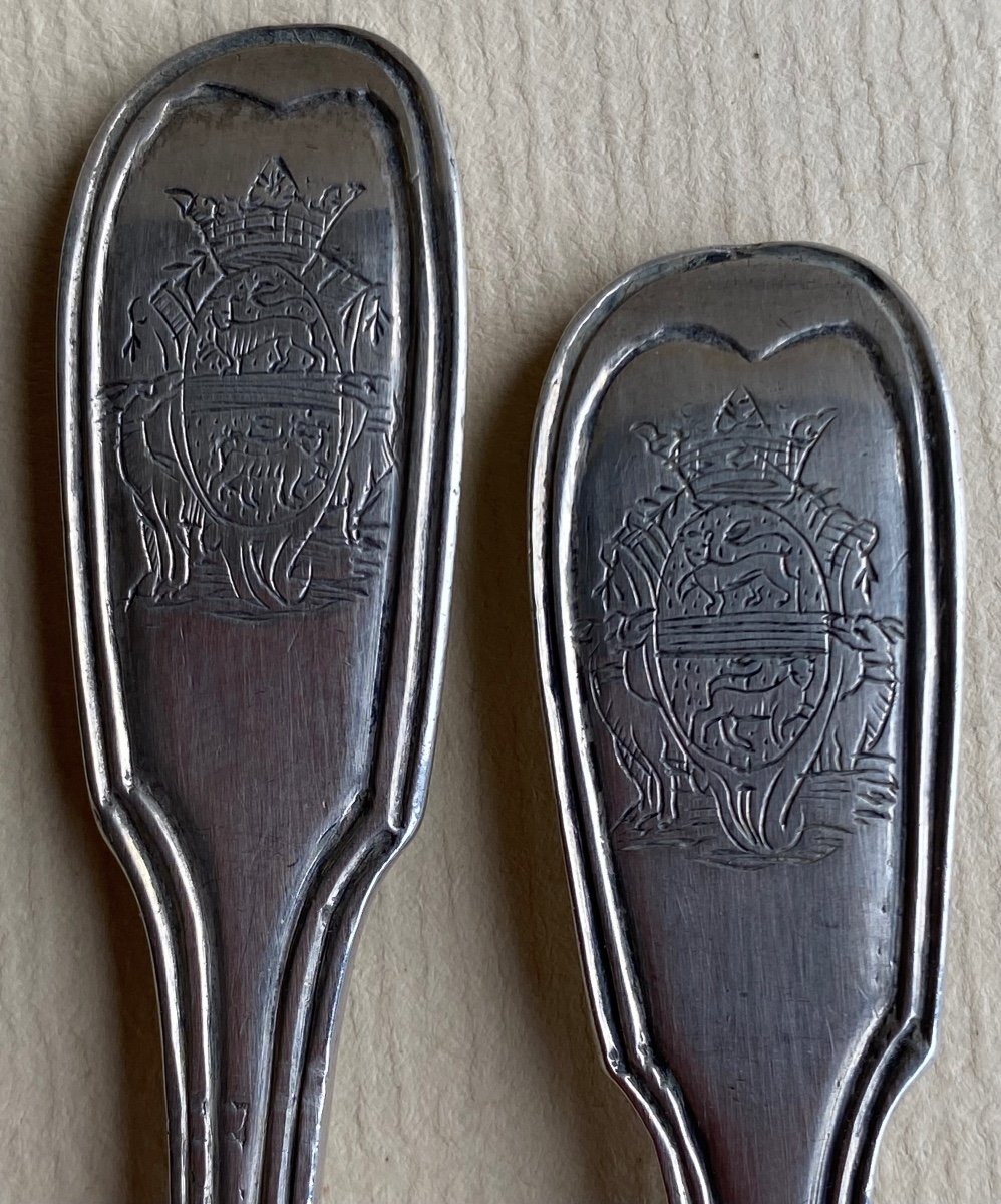 Pair Of Salt Shovels, Silver, Coat Of Arms, Lorraine, 18th Century