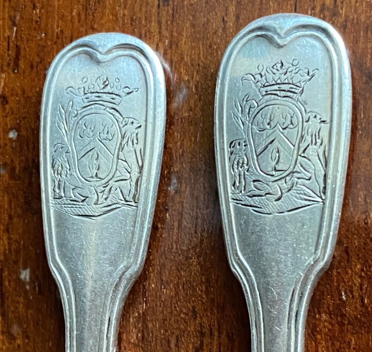 Pair Of Salt Shovels, Silver, Coat Of Arms, Paris 1784-photo-2