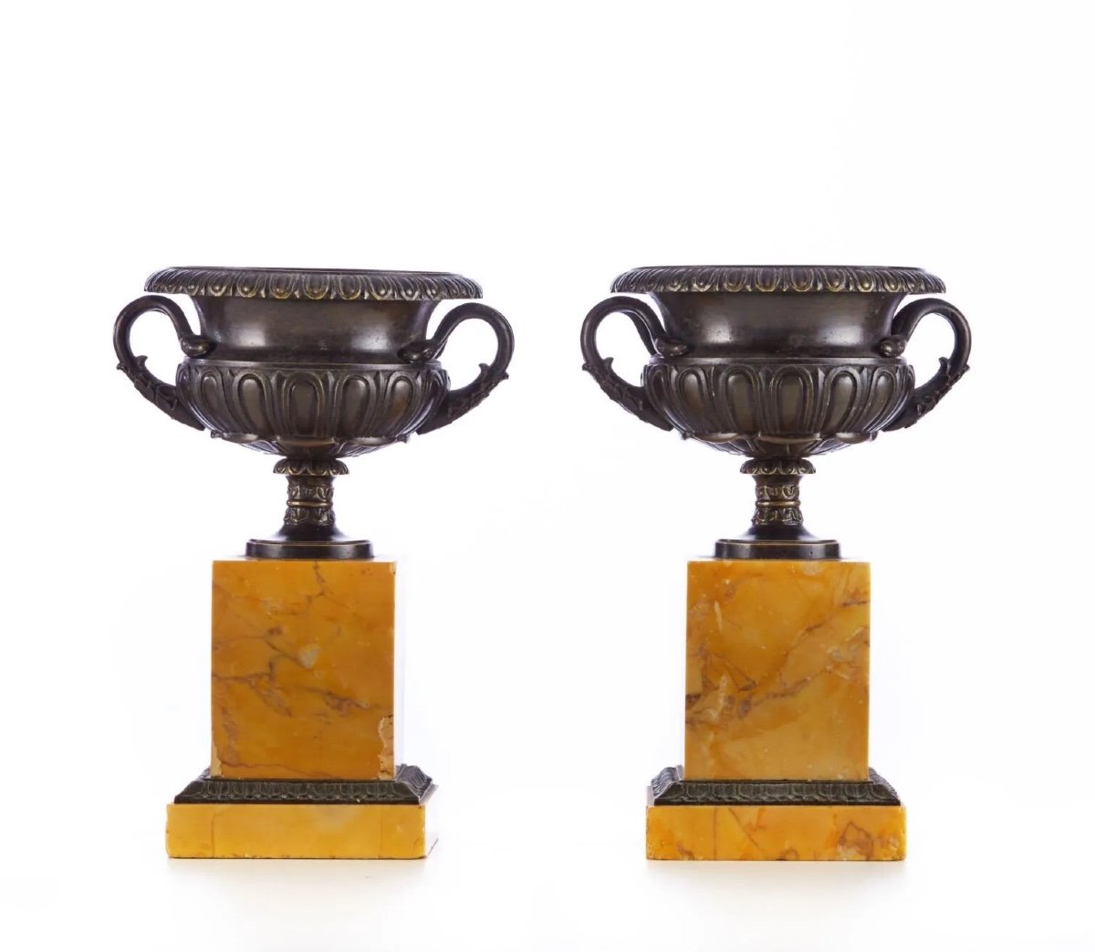 Pair Of Cassolettes, Medicisvases, Bronze, Marble, 19th Century